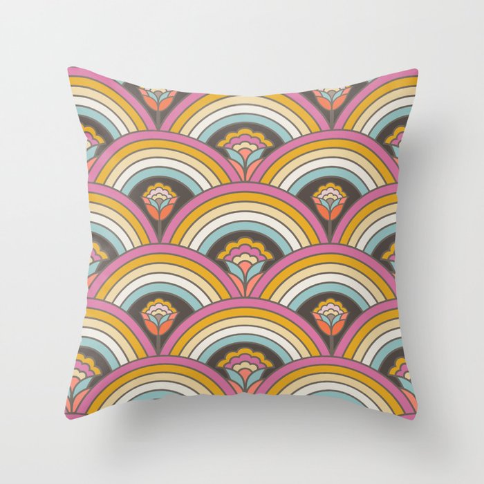 Retro Rainbow Flowers - multi-color Throw Pillow Gallery Image 6