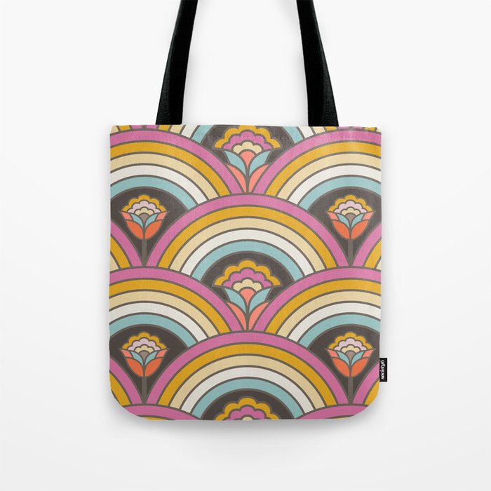 Retro Rainbow Flowers - multi-color Tote Bag Gallery Image 1