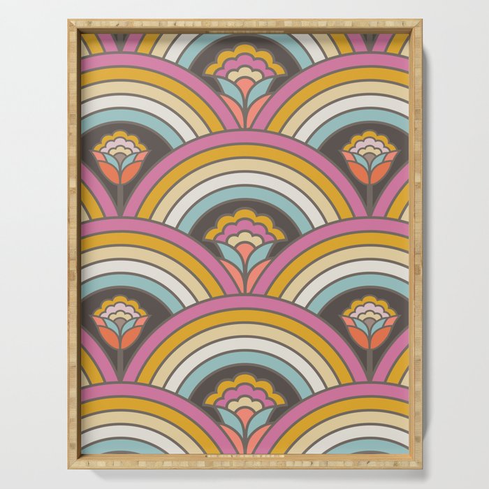 Retro Rainbow Flowers - multi-color Serving Tray Gallery Image 1