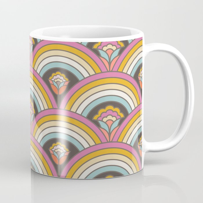 Retro Rainbow Flowers - multi-color Coffee Mug Gallery Image 1