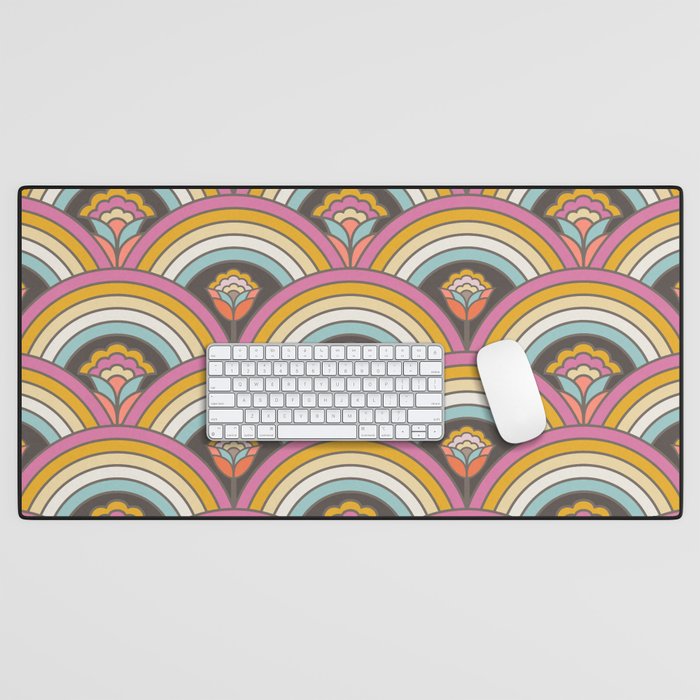 Retro Rainbow Flowers - multi-color Desk Mat Gallery Image 1