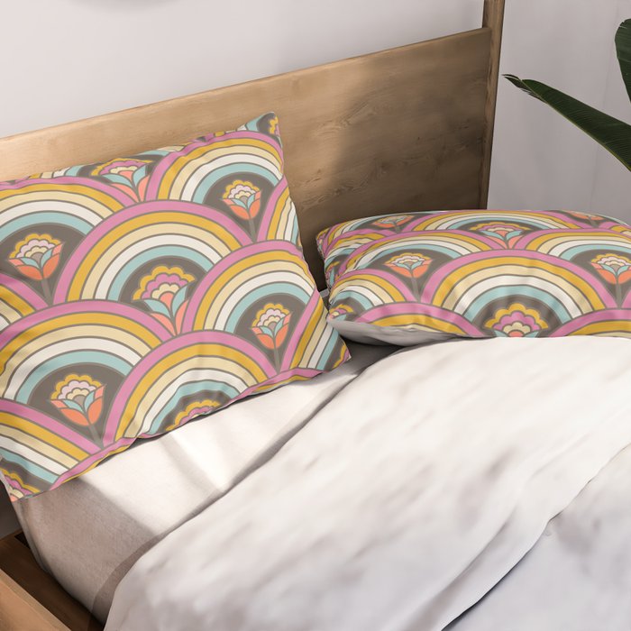 Retro Rainbow Flowers - multi-color Pillow Sham Gallery Image 2