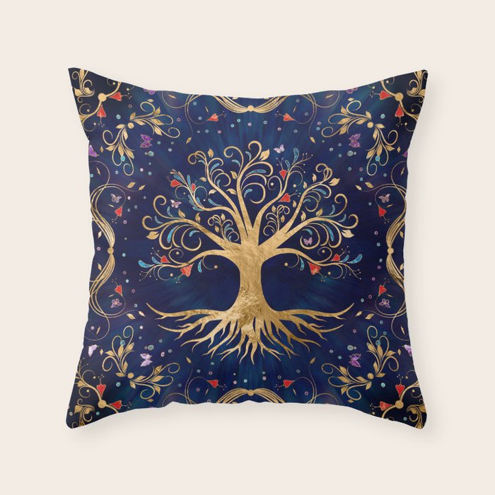 Colorful Tree of Life - Yggdrasil  Throw Pillow Gallery Image 6
