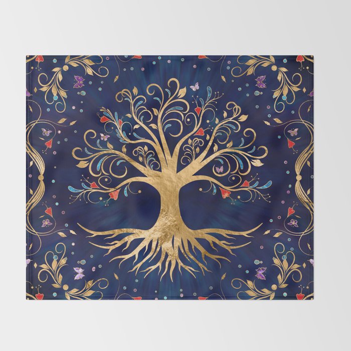 Colorful Tree of Life - Yggdrasil  Throw Blanket Gallery Image 2