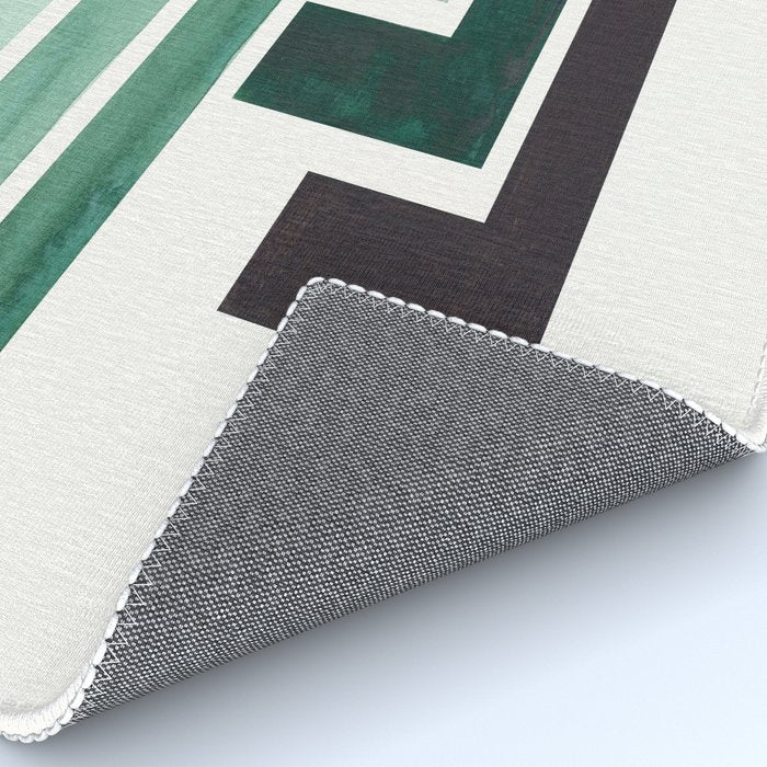 Deep Green Pattern Mid-century Modern Simple Geometric Pattern Watercolor Minimalist Art Squares Rug Gallery Image 4