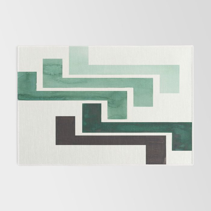 Deep Green Pattern Mid-century Modern Simple Geometric Pattern Watercolor Minimalist Art Squares Rug Gallery Image 2
