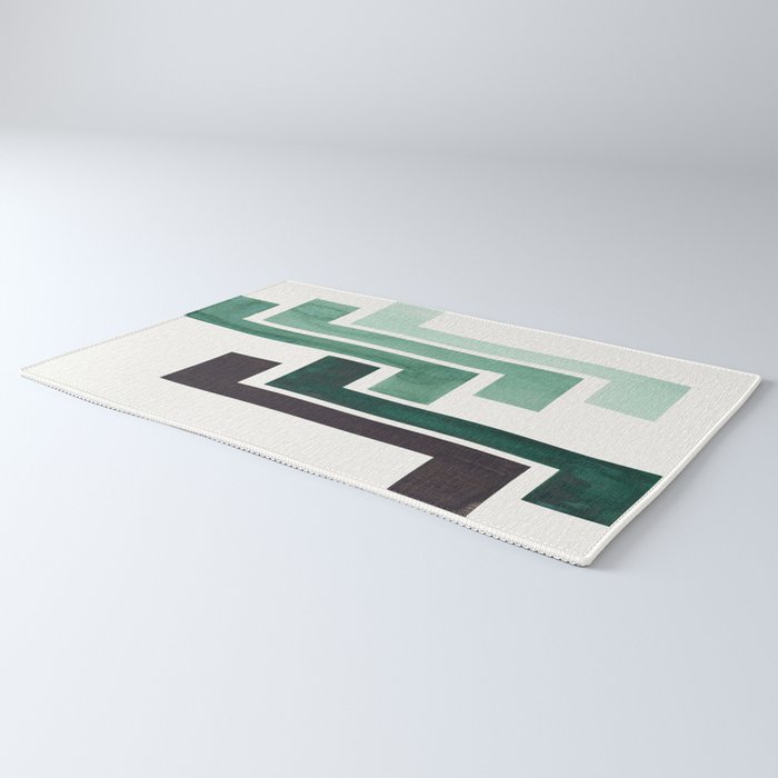 Deep Green Pattern Mid-century Modern Simple Geometric Pattern Watercolor Minimalist Art Squares Rug Gallery Image 3