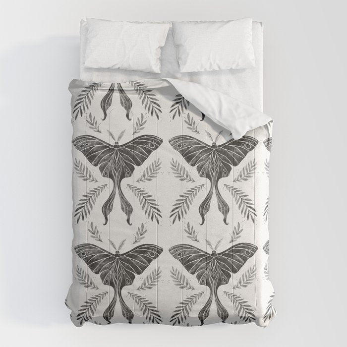 Watercolor Luna Moth in Black and White Comforter Gallery Image 6