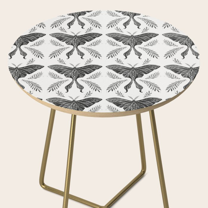 Watercolor Luna Moth in Black and White Side Table Gallery Image 2
