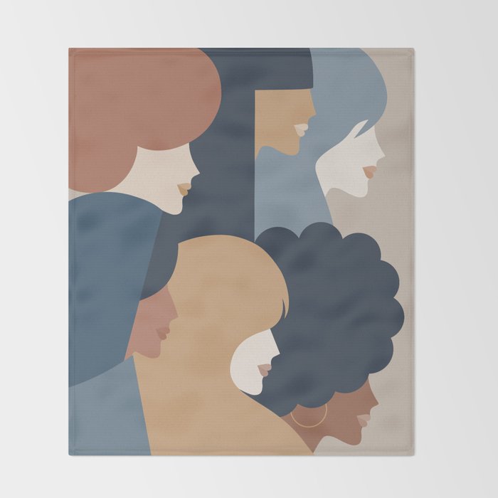 Girl Power portrait - we persist - Earthy #girlpower Throw Blanket Gallery Image 2