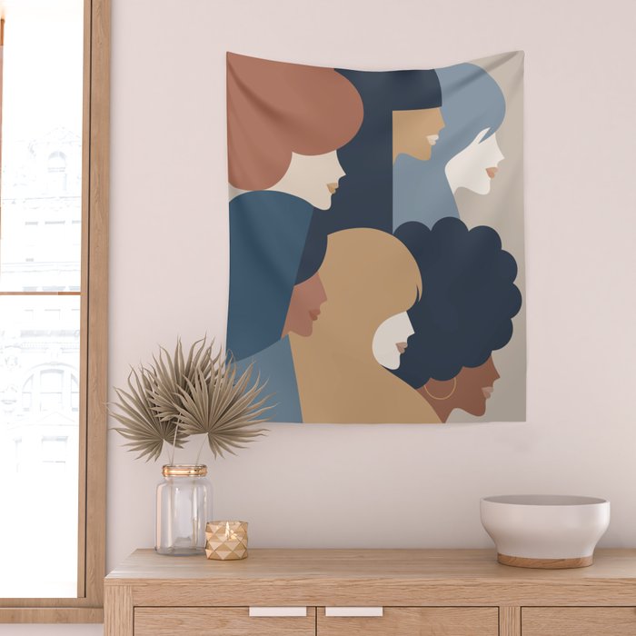 Girl Power portrait - we persist - Earthy #girlpower Wall Tapestry Gallery Image 2