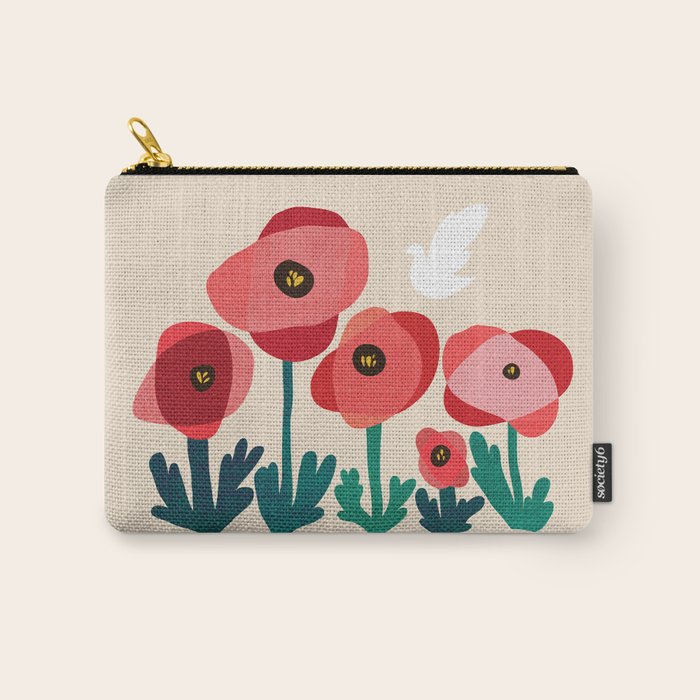 Poppy flowers and bird Carry All Pouch Gallery Image 1