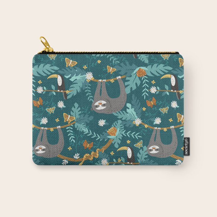 Sloth Hanging in a Teal Forest Carry All Pouch Gallery Image 1