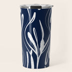 Botanical Wisps Abstract Pattern in Nautical Navy Blue and White  Travel Mug Gallery Image 1