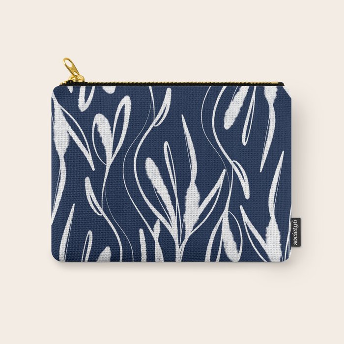 Botanical Wisps Abstract Pattern in Nautical Navy Blue and White  Carry All Pouch Gallery Image 1