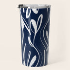 Botanical Wisps Abstract Pattern in Nautical Navy Blue and White  Travel Mug Gallery Image 3