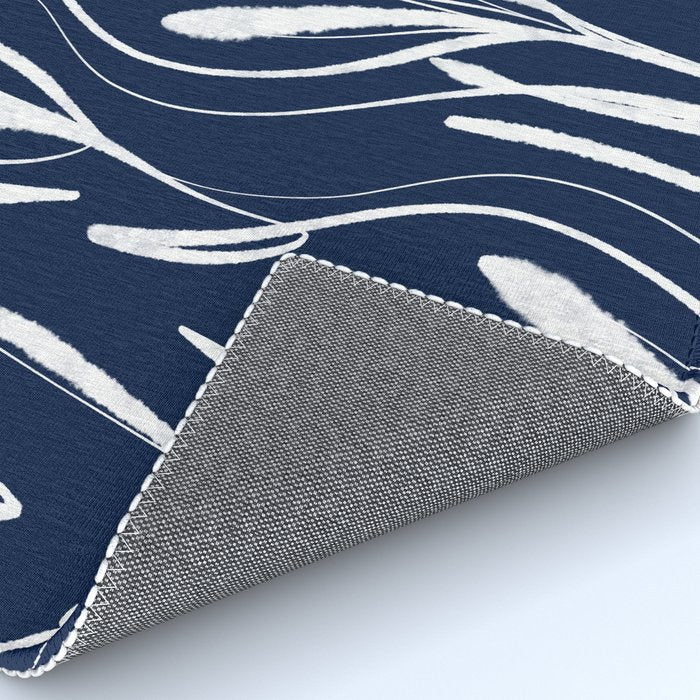 Botanical Wisps Abstract Pattern in Nautical Navy Blue and White  Rug Gallery Image 4