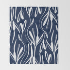 Botanical Wisps Abstract Pattern in Nautical Navy Blue and White  Throw Blanket Gallery Image 2