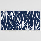 Botanical Wisps Abstract Pattern in Nautical Navy Blue and White  Desk Mat Gallery Image 3