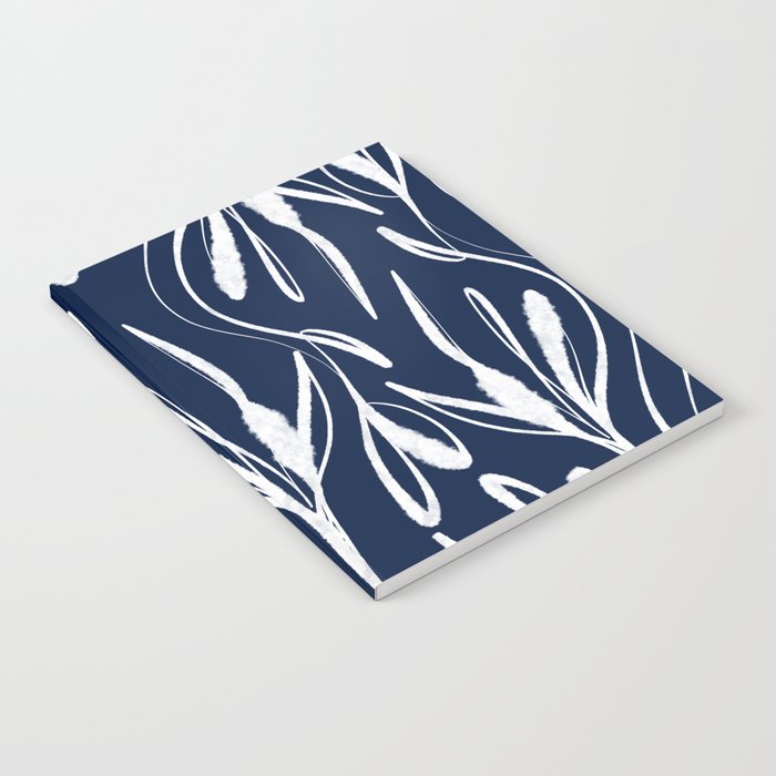 Botanical Wisps Abstract Pattern in Nautical Navy Blue and White  Notebook Gallery Image 2