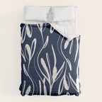 Botanical Wisps Abstract Pattern in Nautical Navy Blue and White  Comforter Gallery Image 6