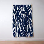 Botanical Wisps Abstract Pattern in Nautical Navy Blue and White  Window Curtain Gallery Image 3