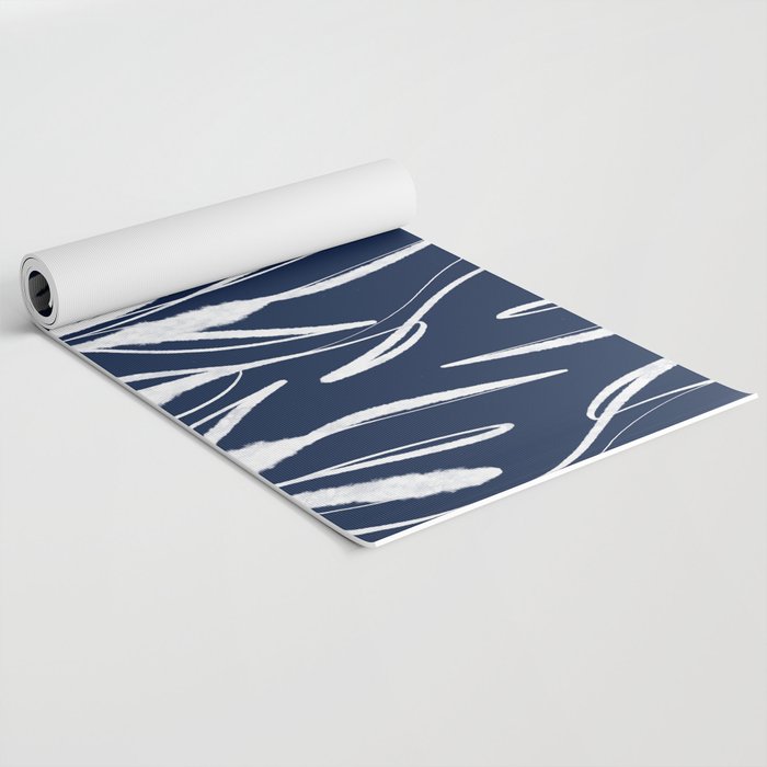 Botanical Wisps Abstract Pattern in Nautical Navy Blue and White  Yoga Mat Gallery Image 2