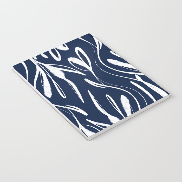 Botanical Wisps Abstract Pattern in Nautical Navy Blue and White  Notebook Gallery Image 3