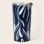 Botanical Wisps Abstract Pattern in Nautical Navy Blue and White  Travel Mug Gallery Image 2