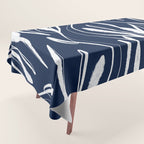 Botanical Wisps Abstract Pattern in Nautical Navy Blue and White  Tablecloth Gallery Image 1