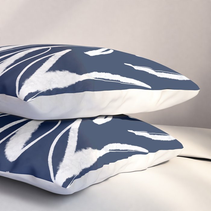 Botanical Wisps Abstract Pattern in Nautical Navy Blue and White  Pillow Sham Gallery Image 3