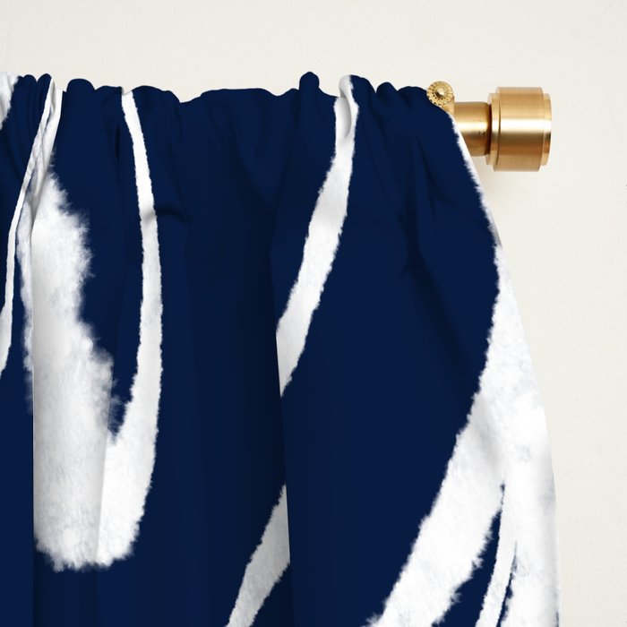 Botanical Wisps Abstract Pattern in Nautical Navy Blue and White  Window Curtain Gallery Image 2