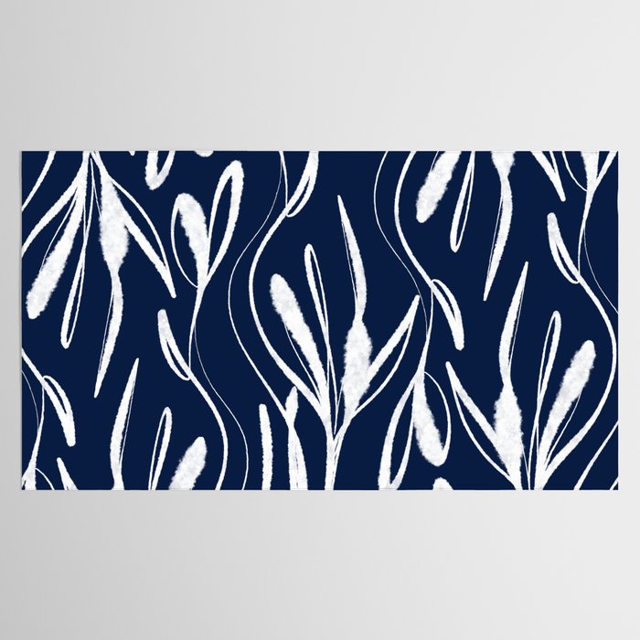 Botanical Wisps Abstract Pattern in Nautical Navy Blue and White  Tablecloth Gallery Image 2
