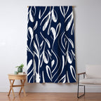 Botanical Wisps Abstract Pattern in Nautical Navy Blue and White  Window Curtain Gallery Image 5