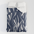 Botanical Wisps Abstract Pattern in Nautical Navy Blue and White  Duvet Cover Gallery Image 6