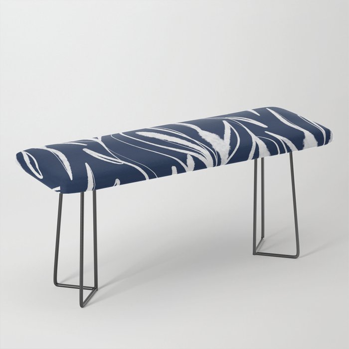 Botanical Wisps Abstract Pattern in Nautical Navy Blue and White  Bench Gallery Image 1