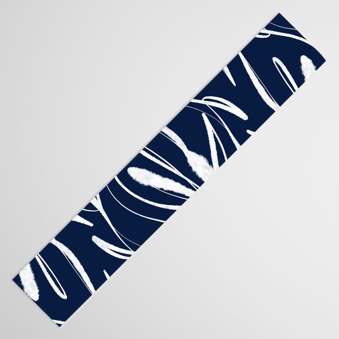Botanical Wisps Abstract Pattern in Nautical Navy Blue and White  Table Runner Gallery Image 3