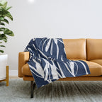 Botanical Wisps Abstract Pattern in Nautical Navy Blue and White  Throw Blanket Gallery Image 1