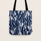 Botanical Wisps Abstract Pattern in Nautical Navy Blue and White  Tote Bag Gallery Image 1