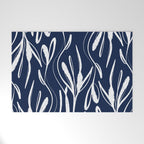 Botanical Wisps Abstract Pattern in Nautical Navy Blue and White  Welcome Mat Gallery Image 1