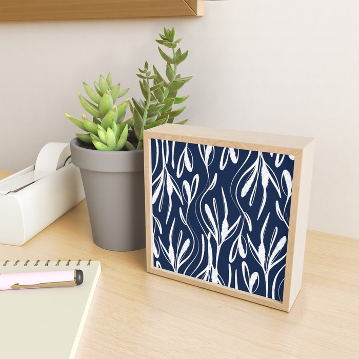 Botanical Wisps Abstract Pattern in Nautical Navy Blue and White  Mini Art Print Gallery Image 2