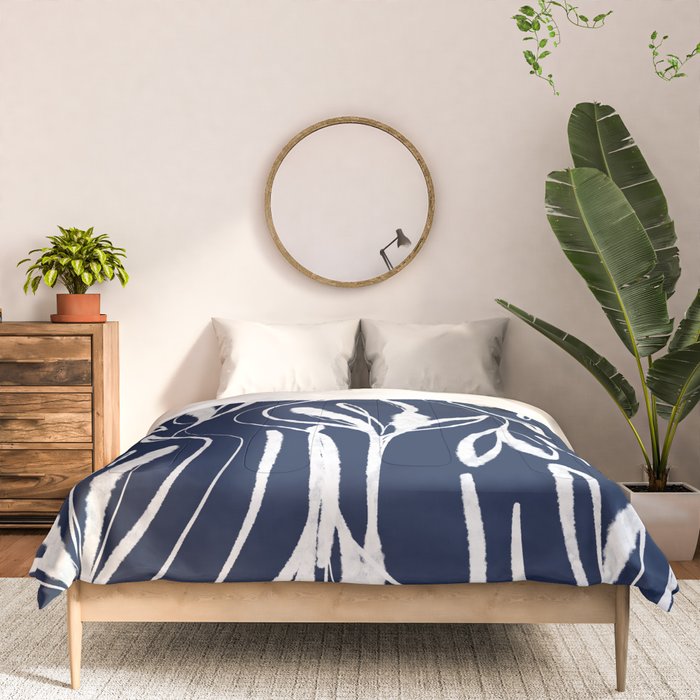 Botanical Wisps Abstract Pattern in Nautical Navy Blue and White  Comforter Gallery Image 3