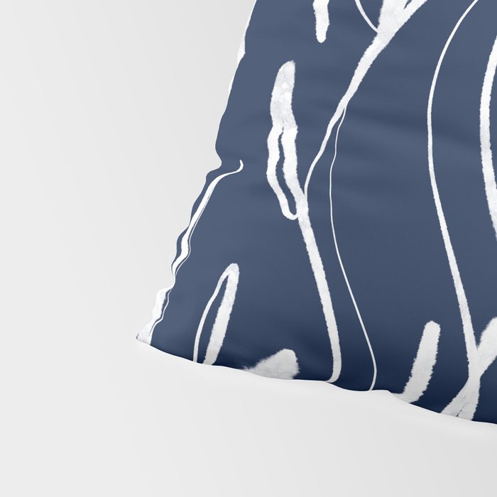 Botanical Wisps Abstract Pattern in Nautical Navy Blue and White  Pillow Sham Gallery Image 4