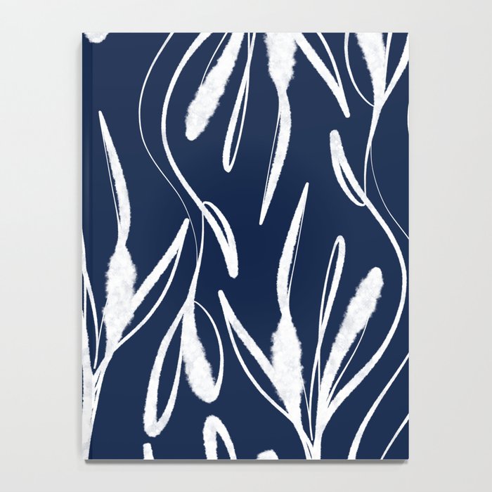 Botanical Wisps Abstract Pattern in Nautical Navy Blue and White  Notebook Gallery Image 4