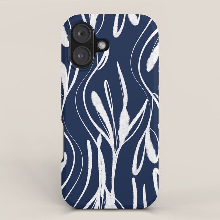 Botanical Wisps Abstract Pattern in Nautical Navy Blue and White  iPhone Case Gallery Image 1