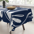Botanical Wisps Abstract Pattern in Nautical Navy Blue and White  Tablecloth Gallery Image 3