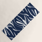 Botanical Wisps Abstract Pattern in Nautical Navy Blue and White  Yoga Mat Gallery Image 1