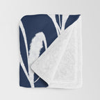 Botanical Wisps Abstract Pattern in Nautical Navy Blue and White  Throw Blanket Gallery Image 3
