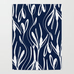 Botanical Wisps Abstract Pattern in Nautical Navy Blue and White  Poster Gallery Image 4