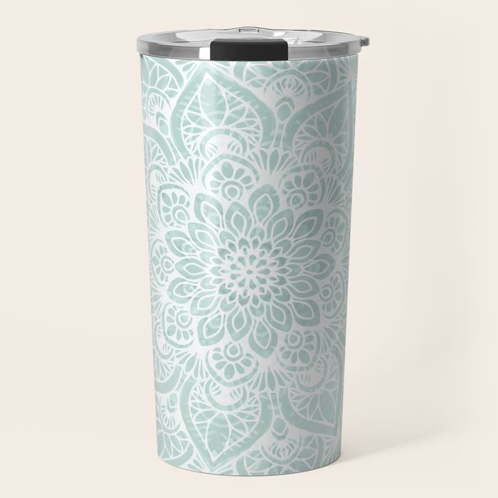 Mandala, Yoga, Love, Flower of Life, Teal Green Travel Mug Gallery Image 1